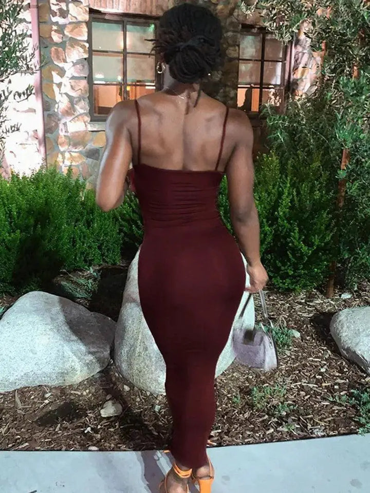 Summer Chic Solid Color Bodycon Dress Elegant Style Fit