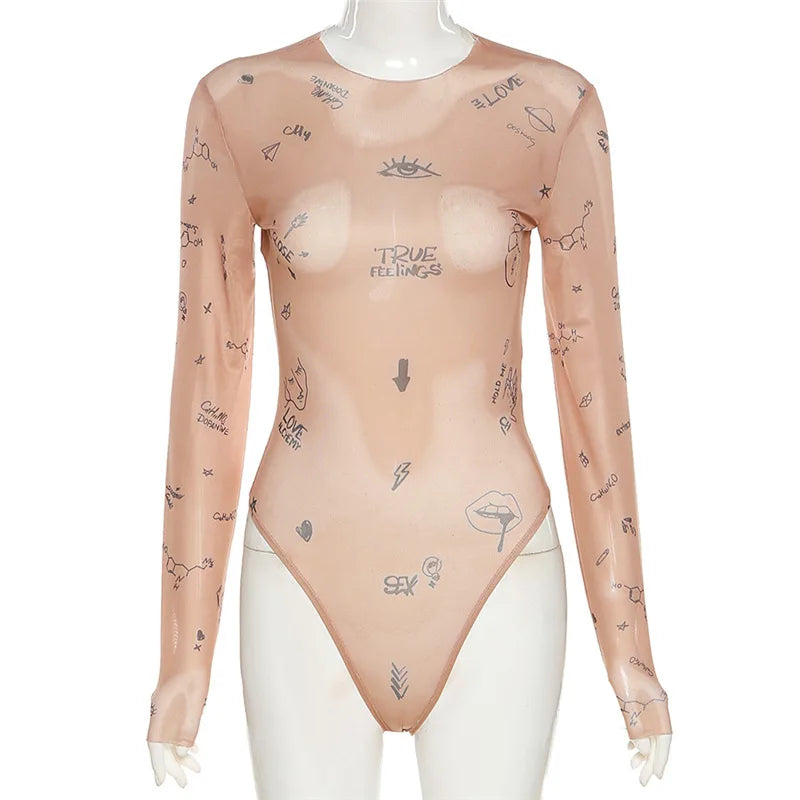Sexy Long Sleeve O Neck Bodysuit Slim Fit For Party