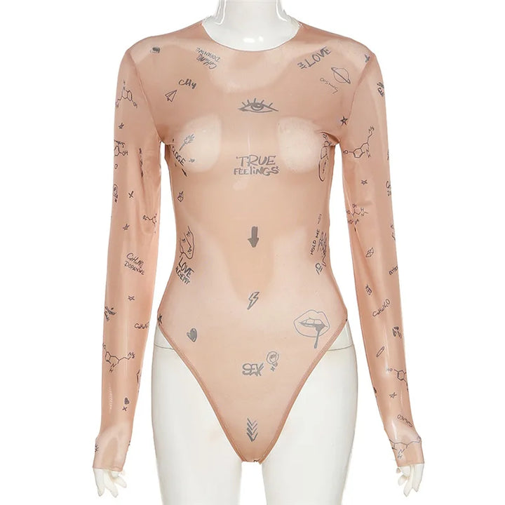 Sexy Long Sleeve O Neck Bodysuit Slim Fit For Party