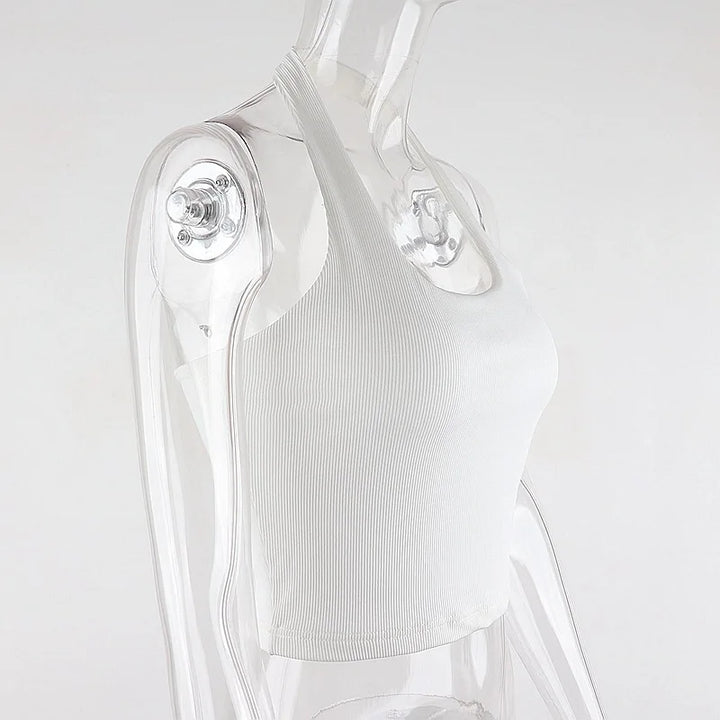 Dozw Women White Ribbed Knit Halter Top For Summer