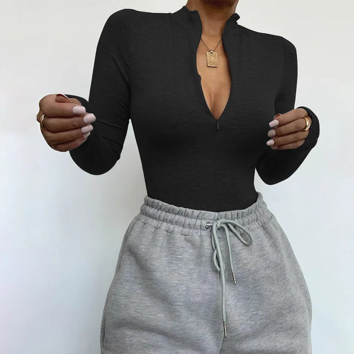 Grosfairy Women Mock Neck Long Sleeve Slim Fit