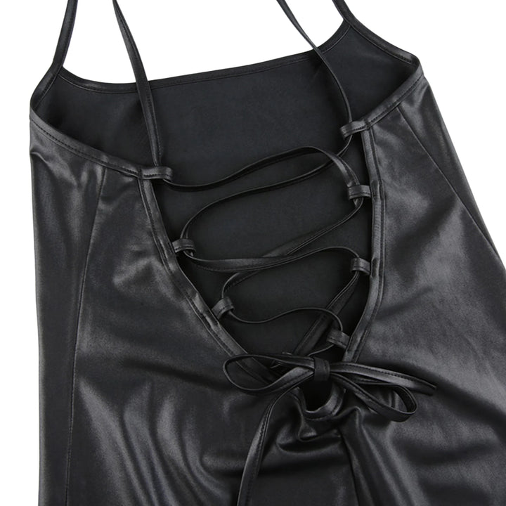 Women Leather Bandage Backless Bodycon Dress