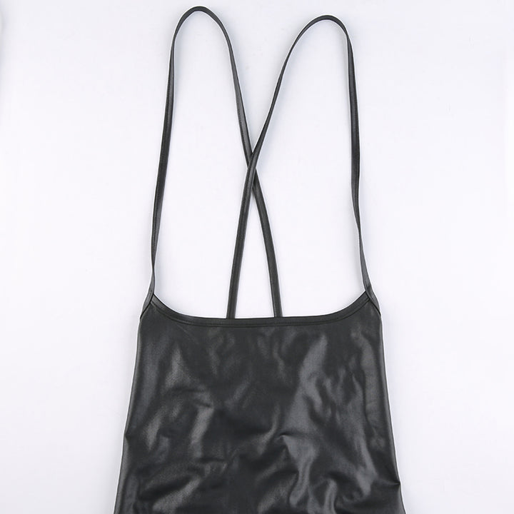 Elegant Leather Backless Mini Dress For Stunning