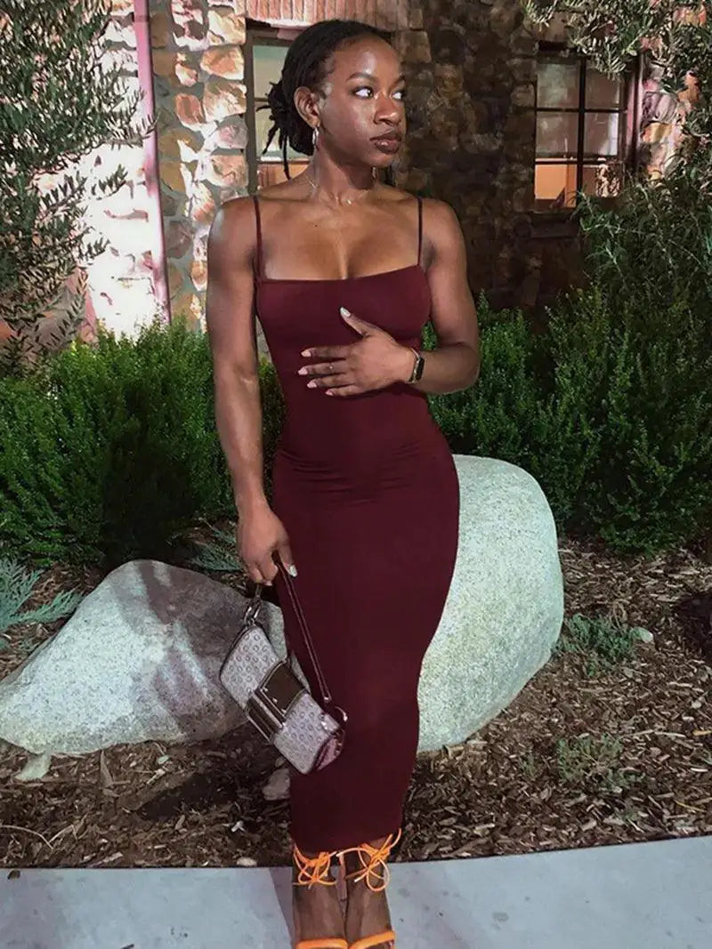 Summer Chic Solid Color Bodycon Dress Elegant Style Fit