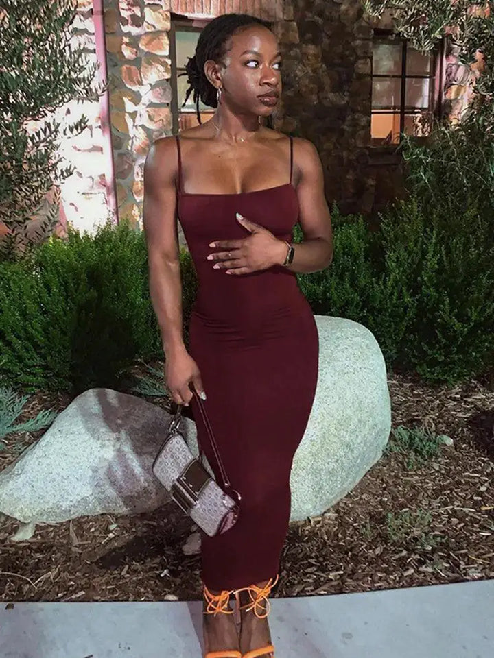 Summer Chic Solid Color Bodycon Dress Elegant Style Fit