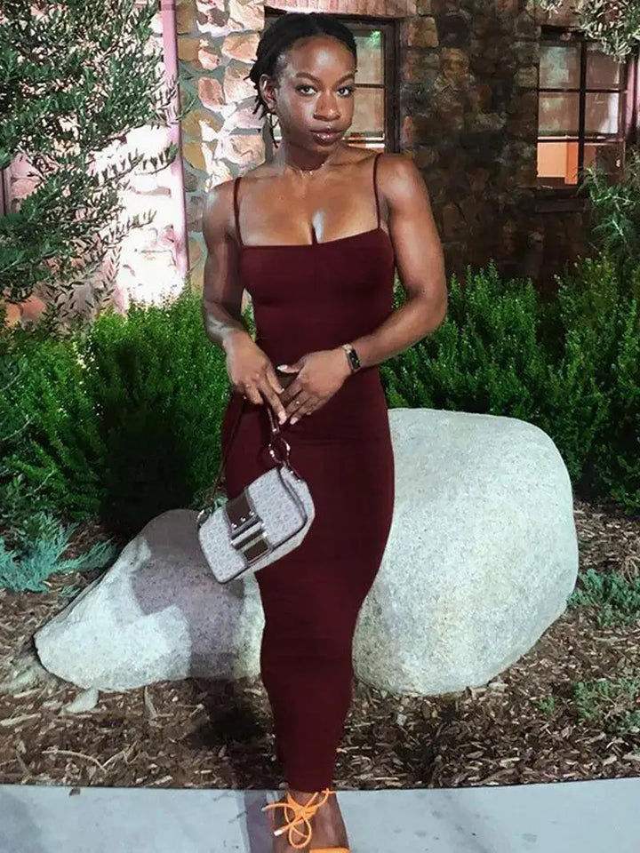 Summer Chic Solid Color Bodycon Dress Elegant Style Fit