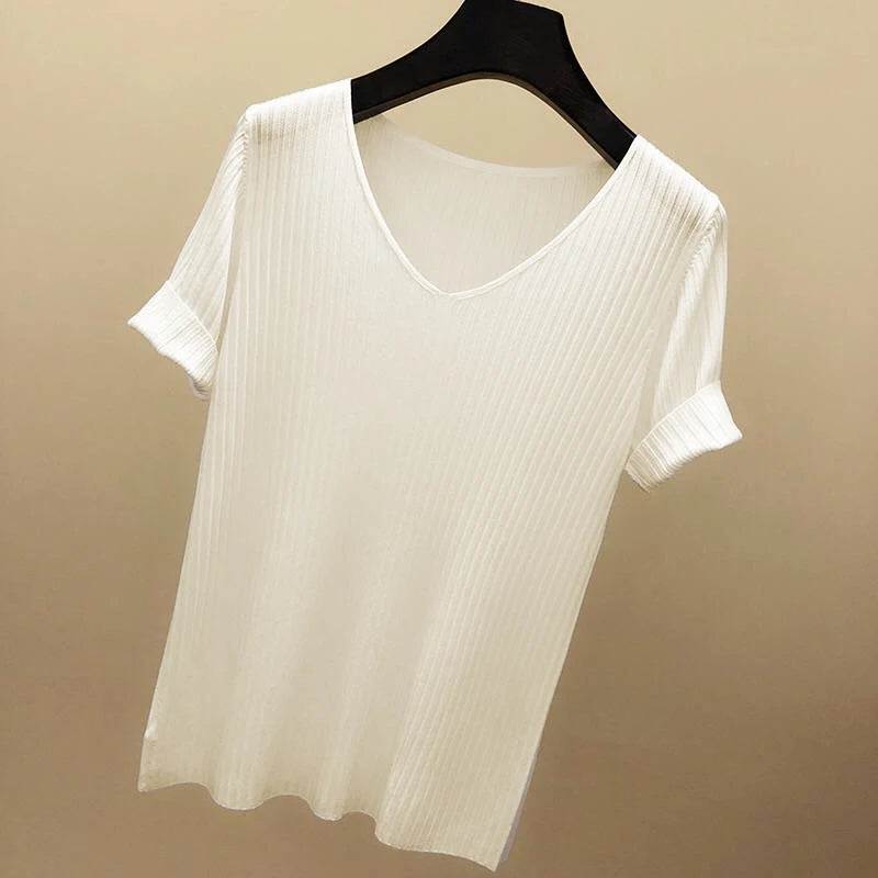 AOSSVIAO Women Slim Ribbed V Neck Cotton Sweater