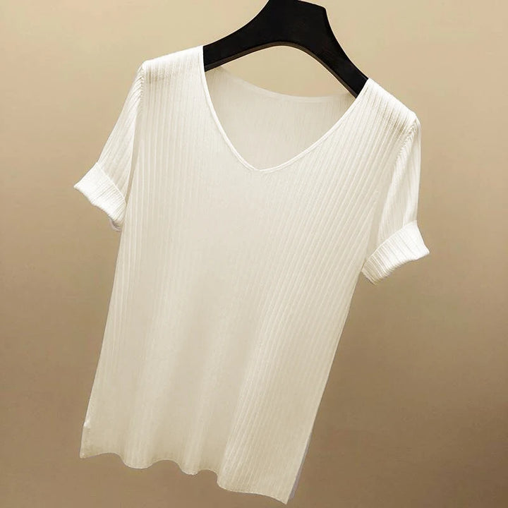 AOSSVIAO Women Slim Ribbed V Neck Cotton Sweater