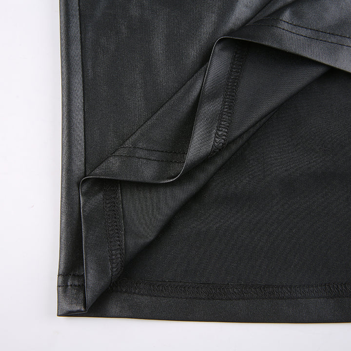 Elegant Leather Backless Mini Dress For Stunning
