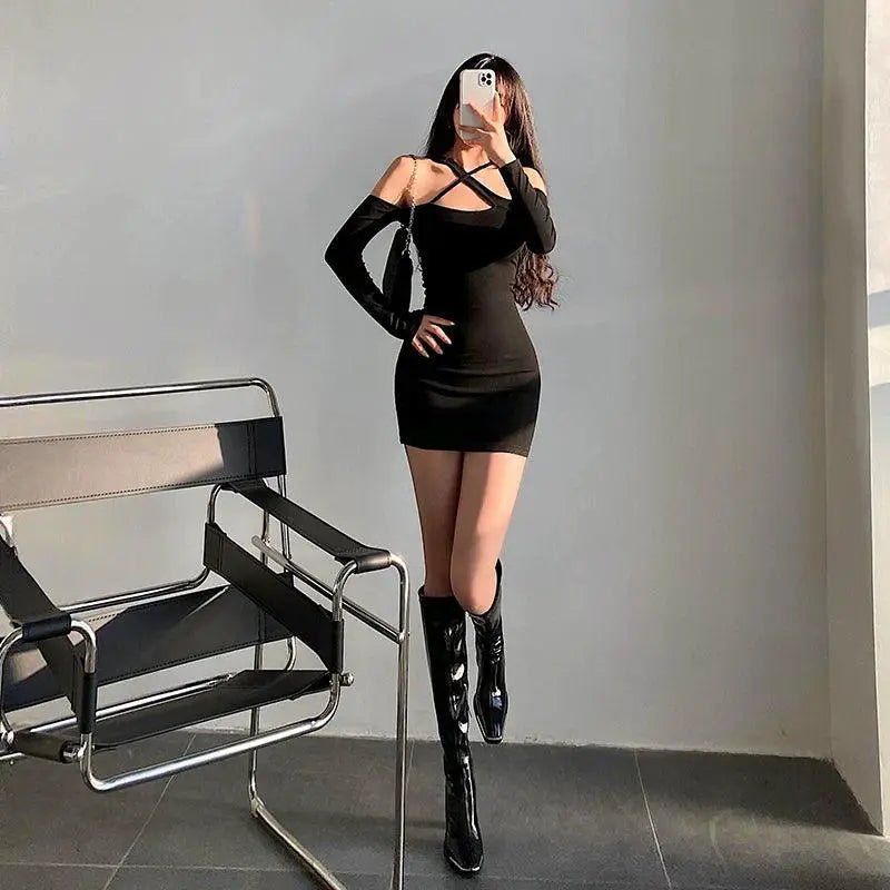 Spring Glamour Halterneck Bodycon Dress Cold Shoulder