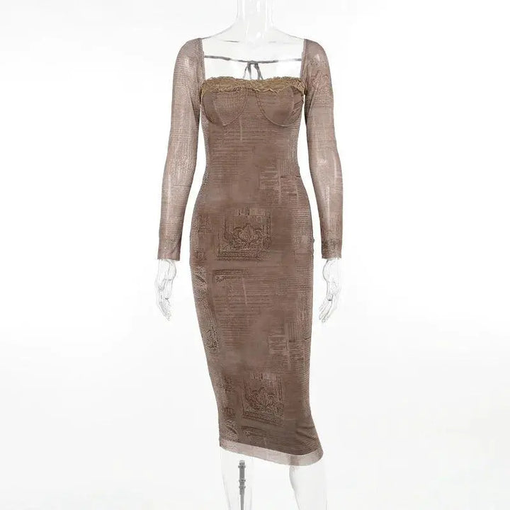 Insdoit Lace Bodycon Dress Retro Chic Winter Fashion
