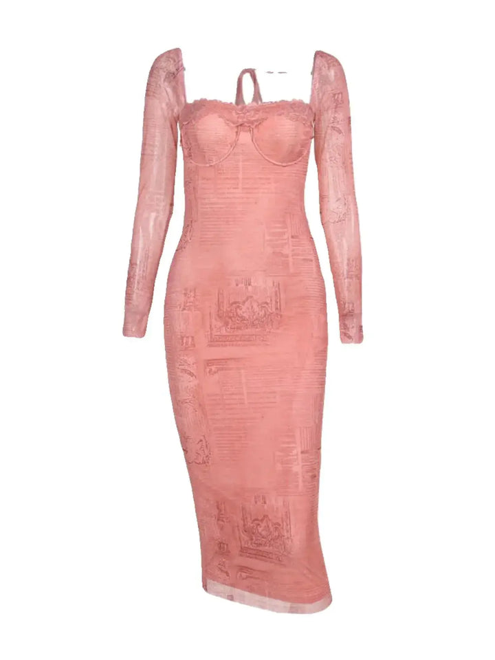 Insdoit Lace Bodycon Dress Retro Chic Winter Fashion