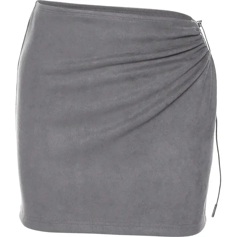 Elegant Suede Bodycon Dress Drawstring Chic Slim Fit