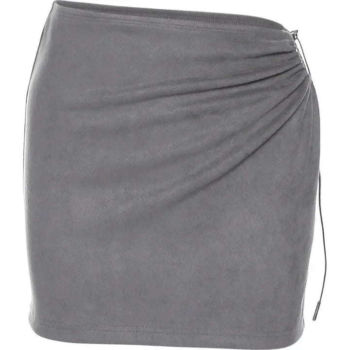 Elegant Suede Bodycon Dress Drawstring Chic Slim Fit