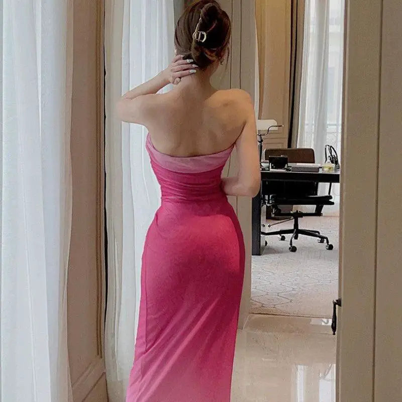 Off Shoulder Gradient Bodycon Dress Summer Chic Elegance