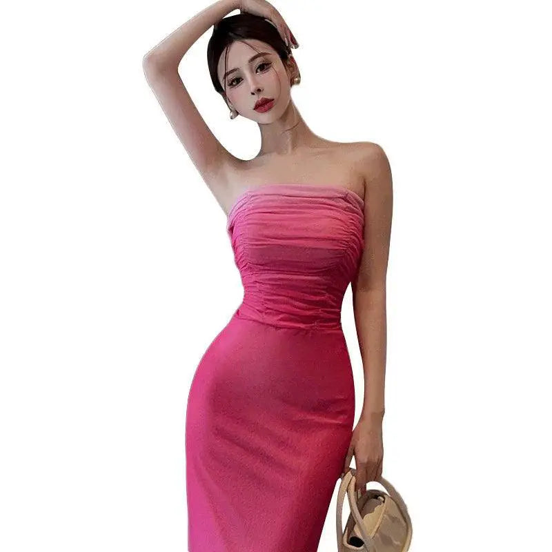 Off Shoulder Gradient Bodycon Dress Summer Chic Elegance