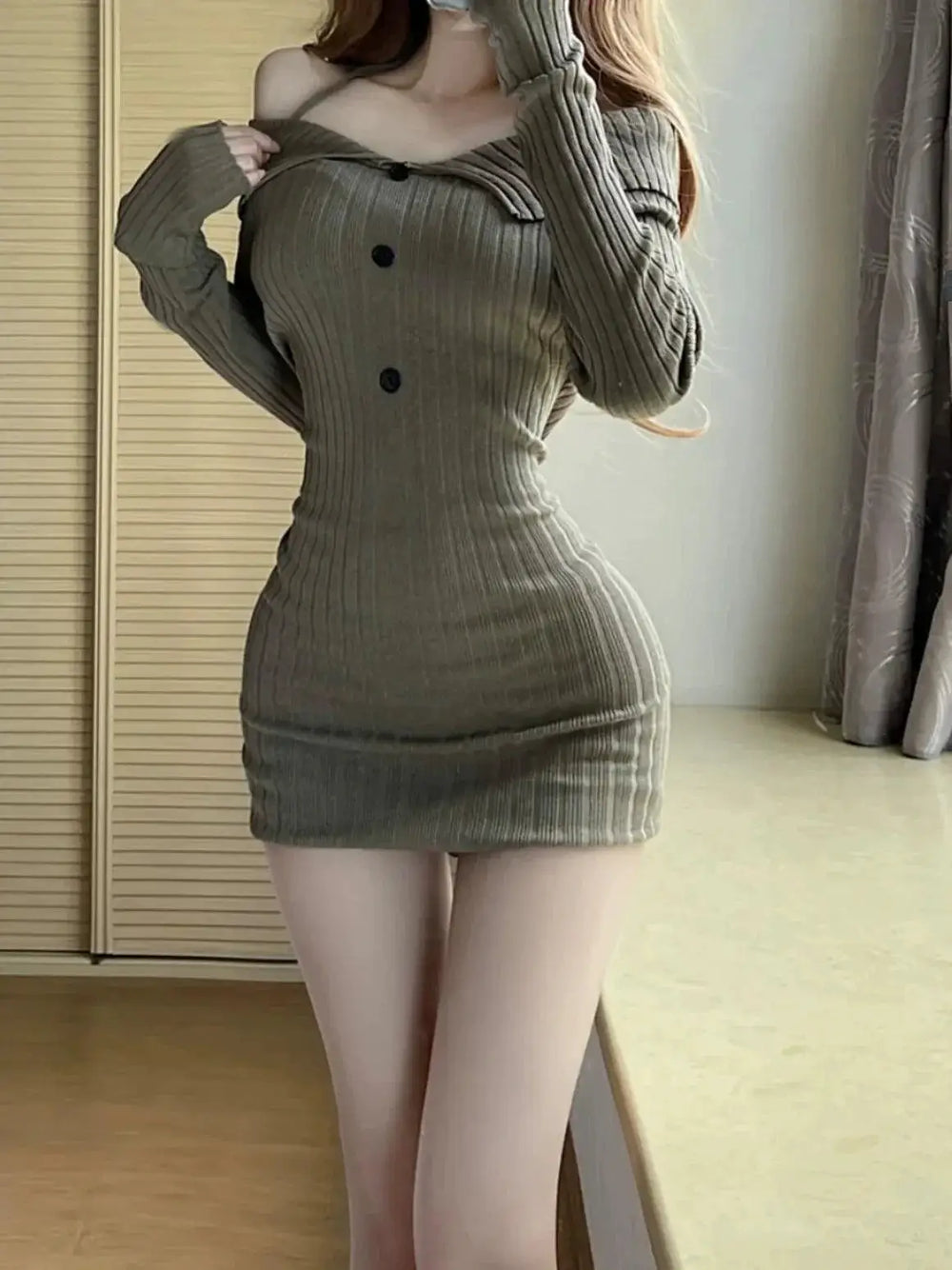 Autumn Seductive Knitted Bodycon Off Shoulder Dress