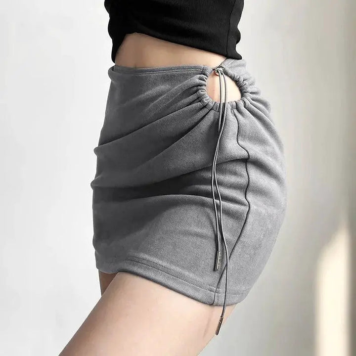 Elegant Suede Bodycon Dress Drawstring Chic Slim Fit
