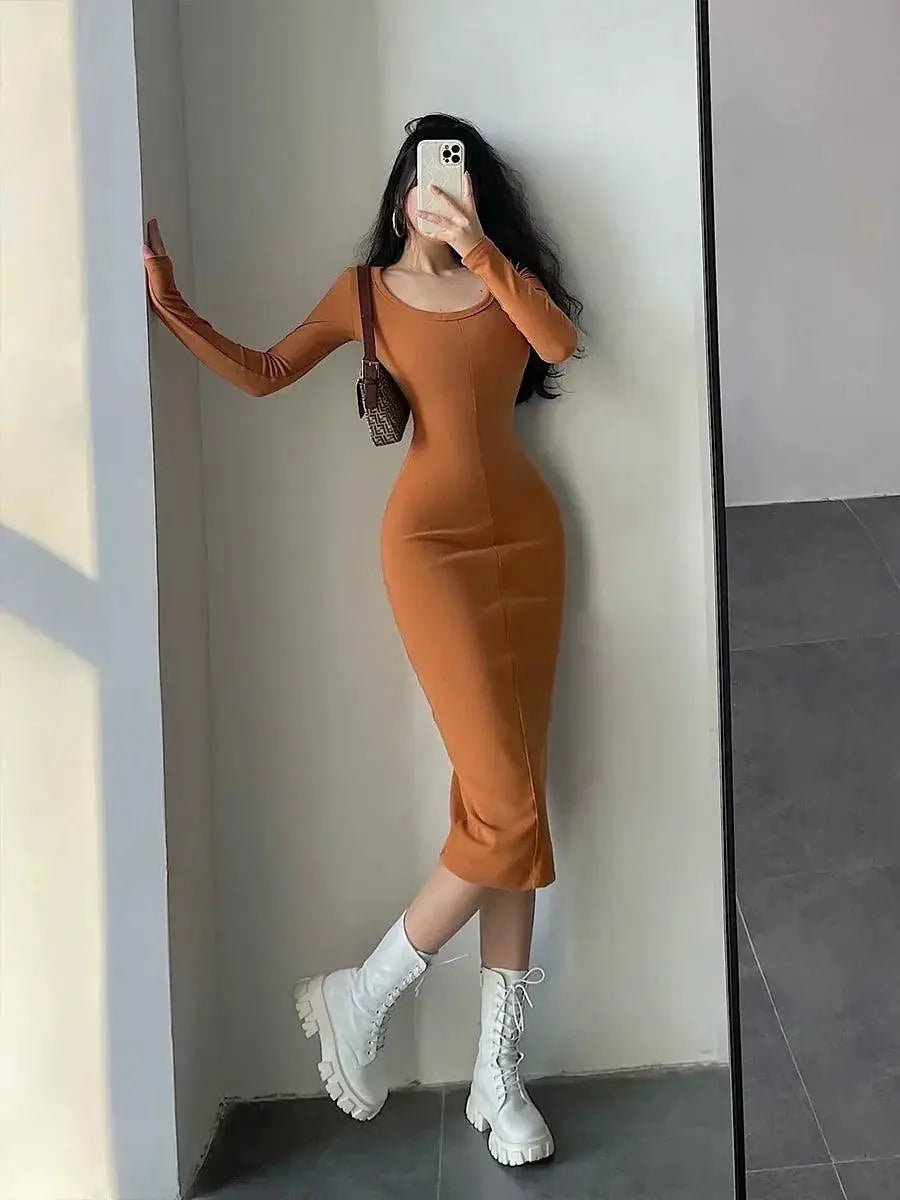 Elegant Bodycon Midi Dress For Evening Fashion Statement