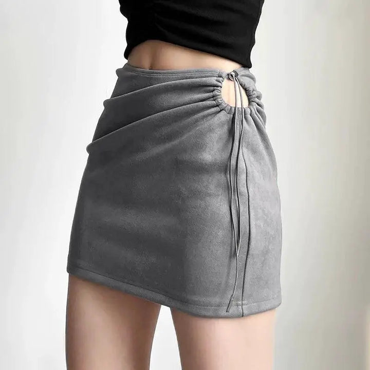 Elegant Suede Bodycon Dress Drawstring Chic Slim Fit
