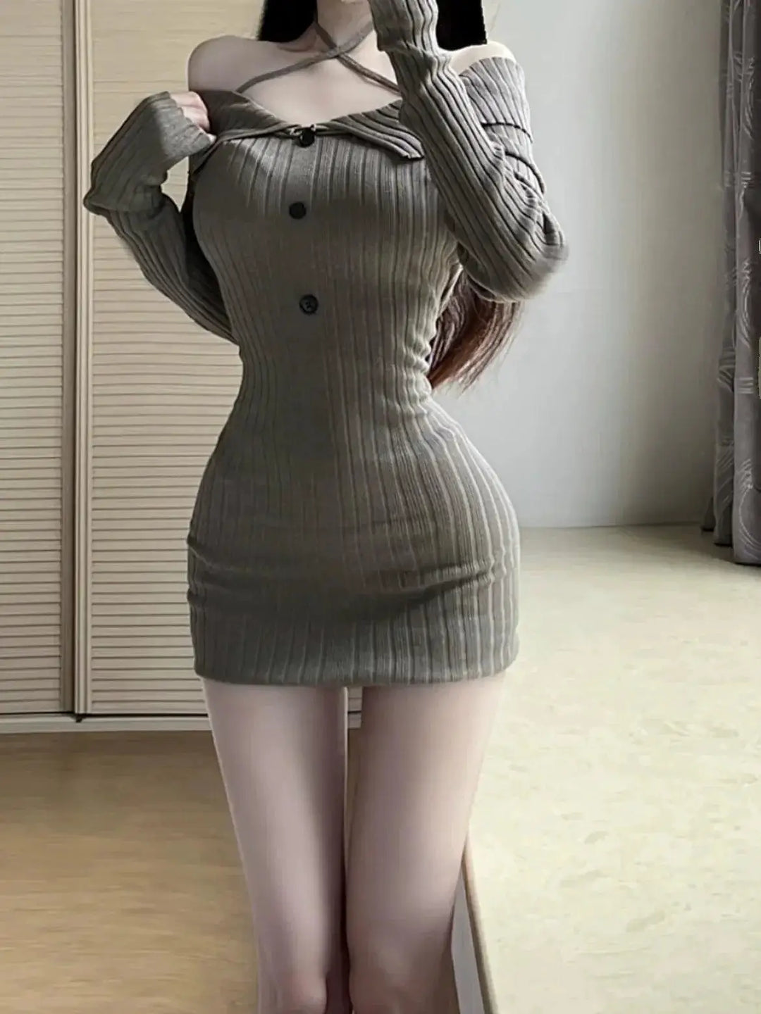 Autumn Seductive Knitted Bodycon Off Shoulder Dress