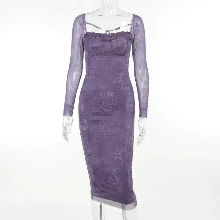Insdoit Lace Bodycon Dress Retro Chic Winter Fashion