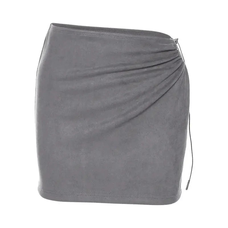 Elegant Suede Bodycon Dress Drawstring Chic Slim Fit