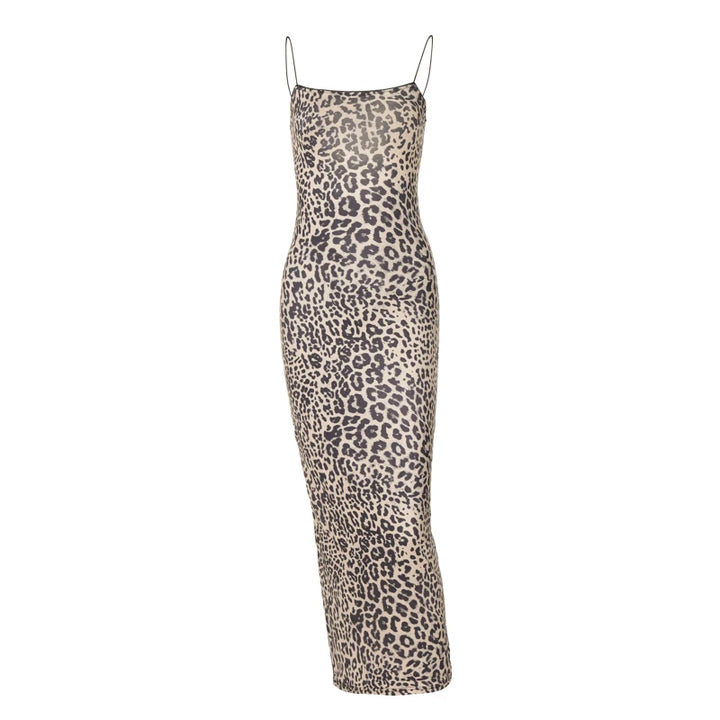 Hugcitar Leopard Backless Bodycon Maxi Dress