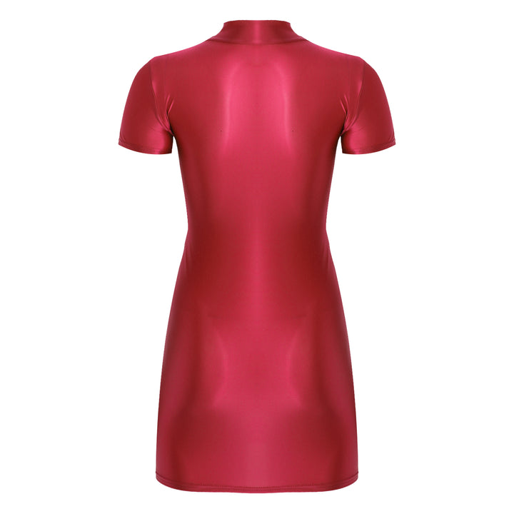 Signature Glossy Mock Neck Mini Dress For Tropical