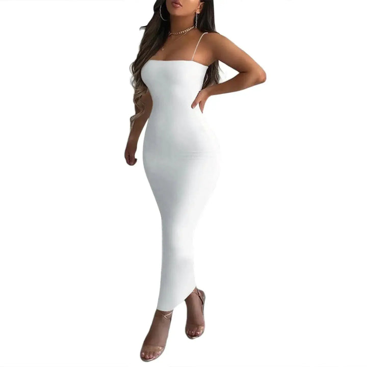 Summer Chic Solid Color Bodycon Dress Elegant Style Fit