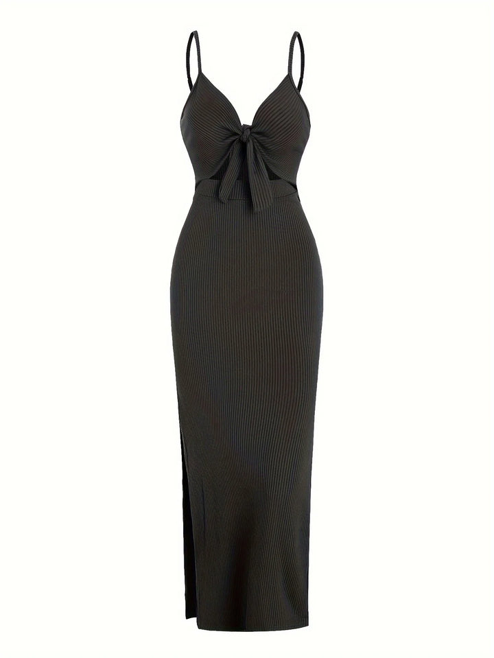 Floral Knit V Neck Sleeveless Backless Long Dress