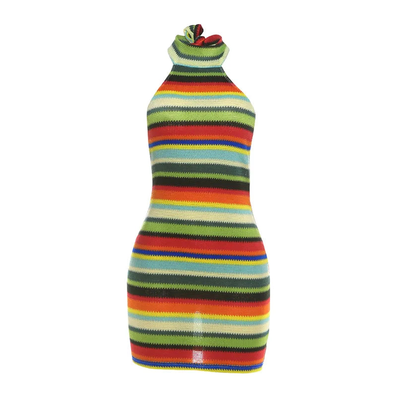 Cryptographic Halter Mini Dress Backless Colorful