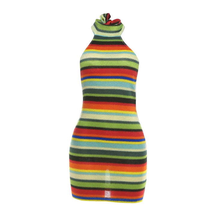 Cryptographic Halter Mini Dress Backless Colorful
