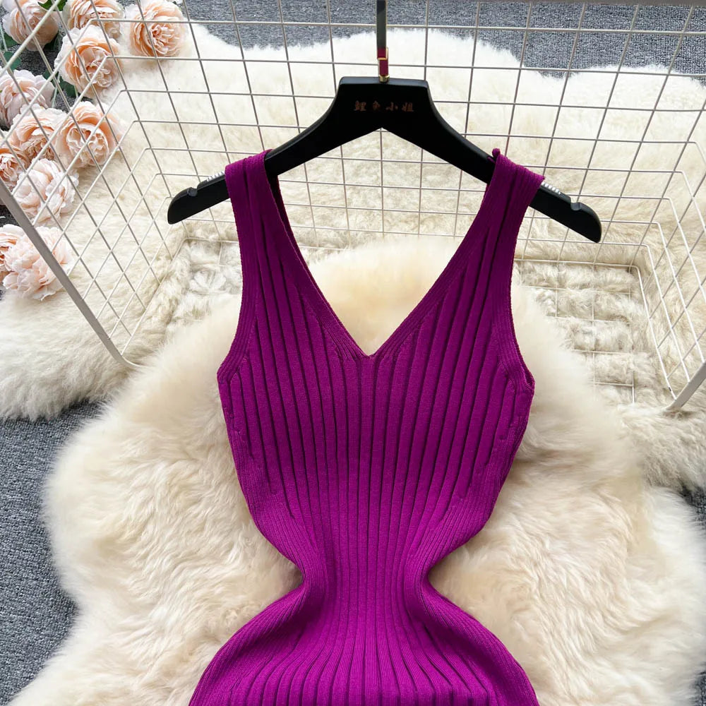 Chic Knit Wrap Dress For Women Autumn Bodycon Midi