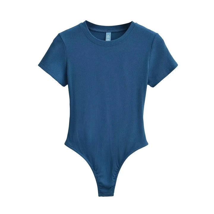 Women Summer Short Sleeve O-neck Slim Fit Knit Bodysuit