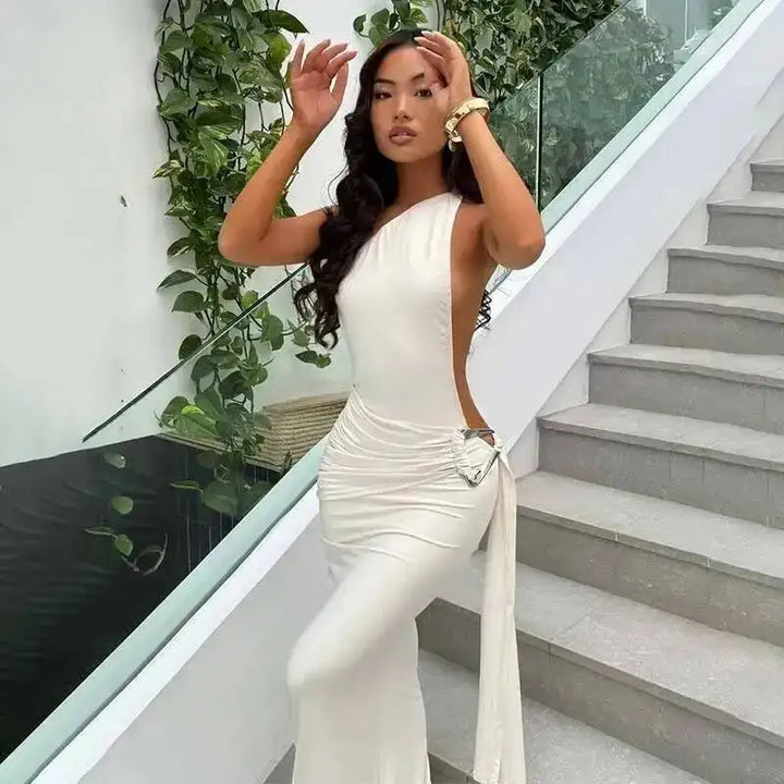Elegant One Shoulder Bodycon Maxi Evening Dress