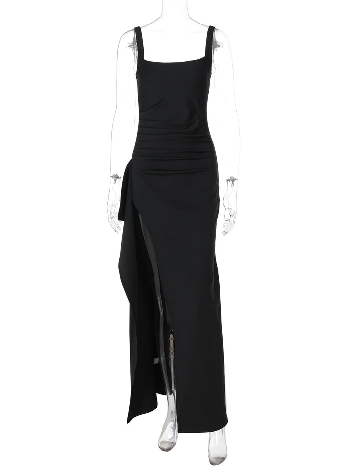 Hugcitar Women Elegant Straps Maxi Dress Slit