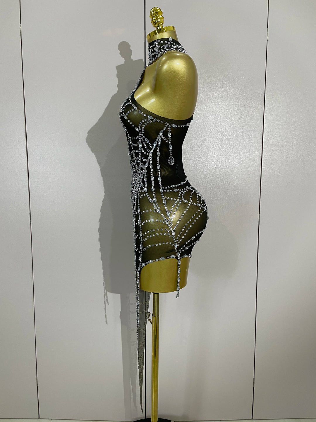 Sparkle Diamond Mesh Bodycon Mini Dress With