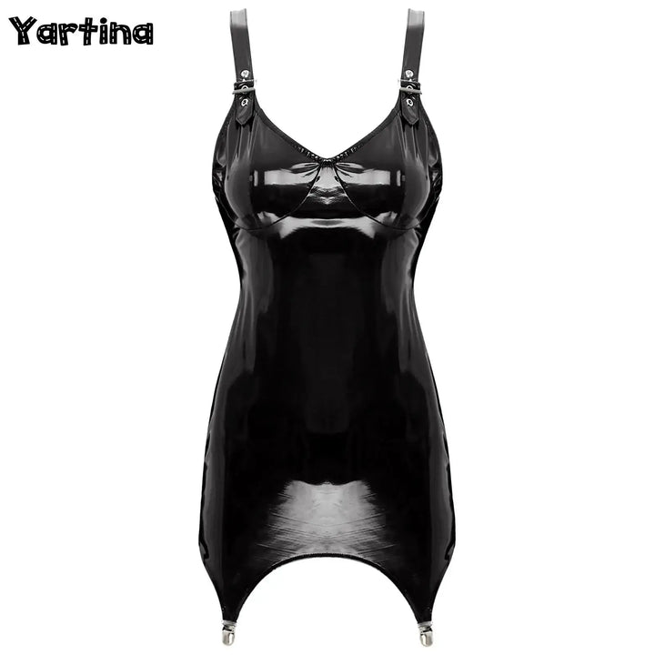 Latex Bodycon Mini Dress Clubwear Back Zipper
