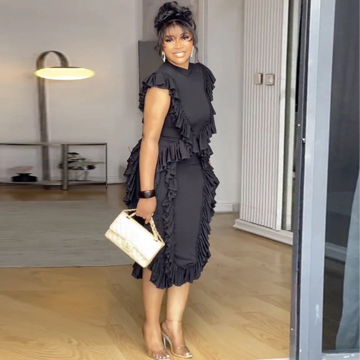 Elegant Women Summer Ruffles Bodycon Midi Dress