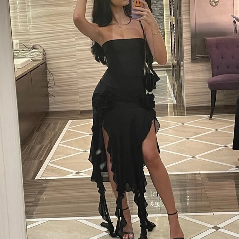 2024 Vintage Black Maxi Dress For Women Elegant Style