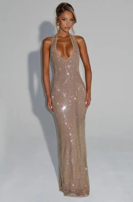 Sleeveless Sequined Mesh Maxi Dress Bodycon