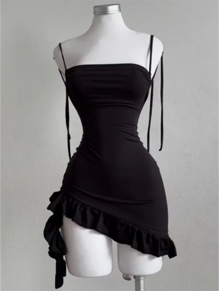 Y2K Backless Lace Up Ruffle Mini Dress For Women
