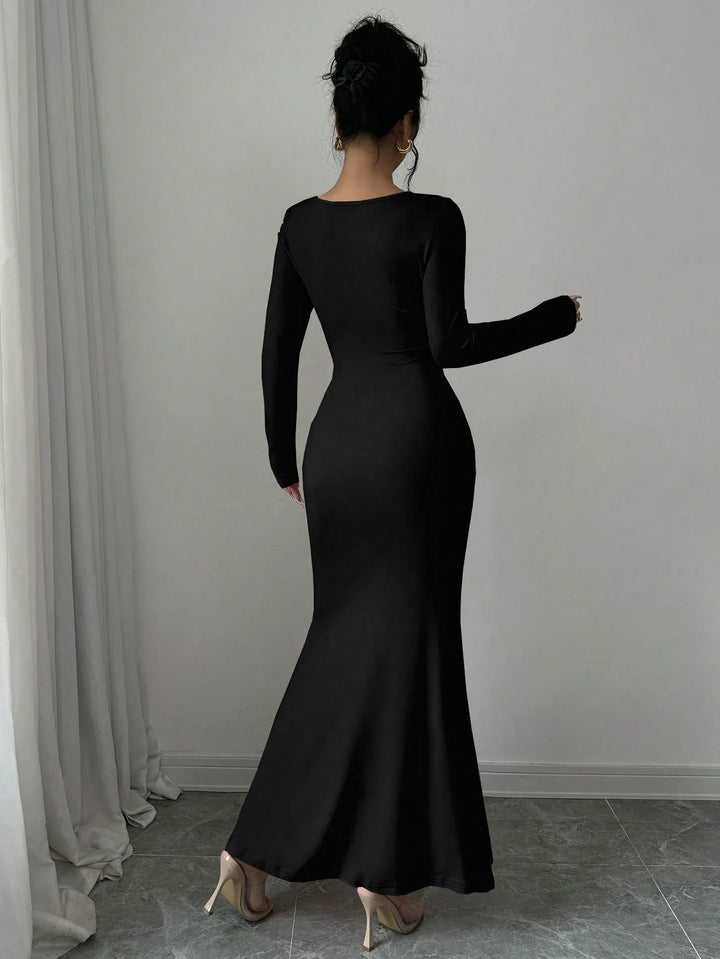 Elegant Retro Square Collar Long Sleeve Dress For Women