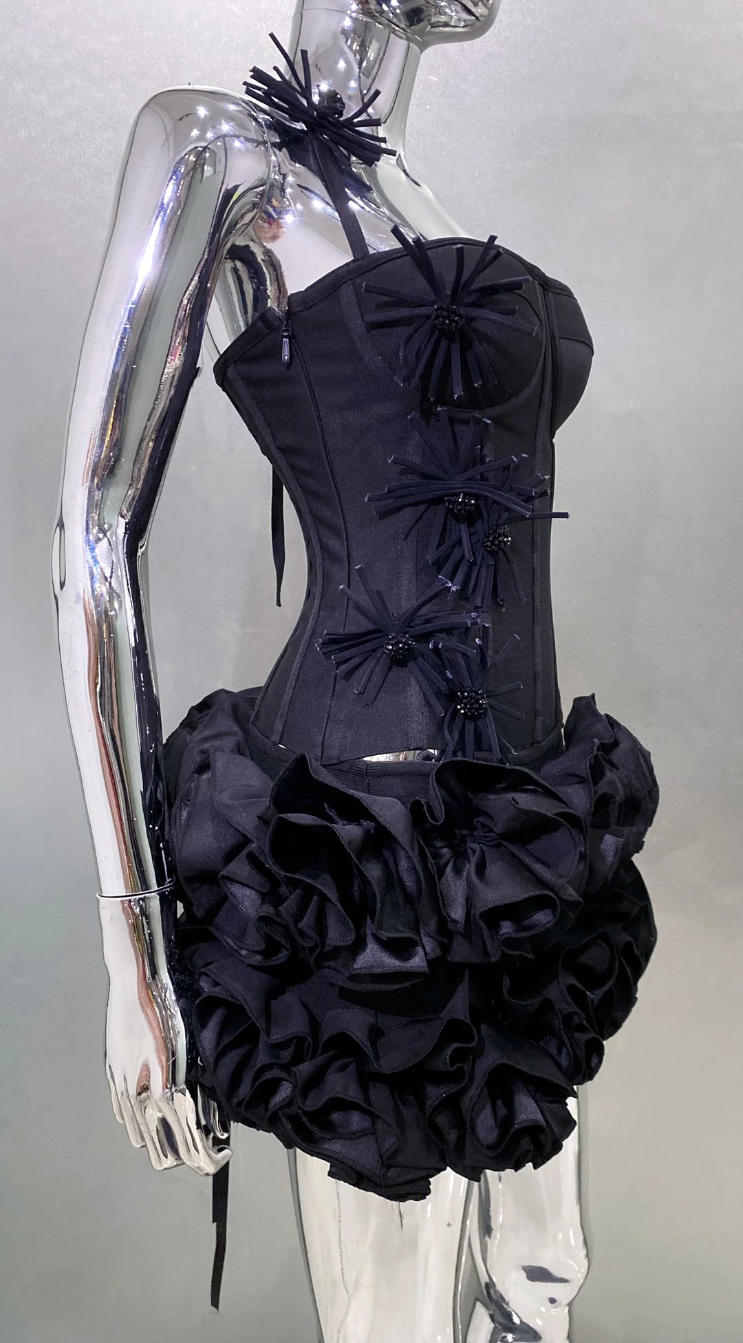 Black Red Strapless Laced Bodycon Cocktail Mini