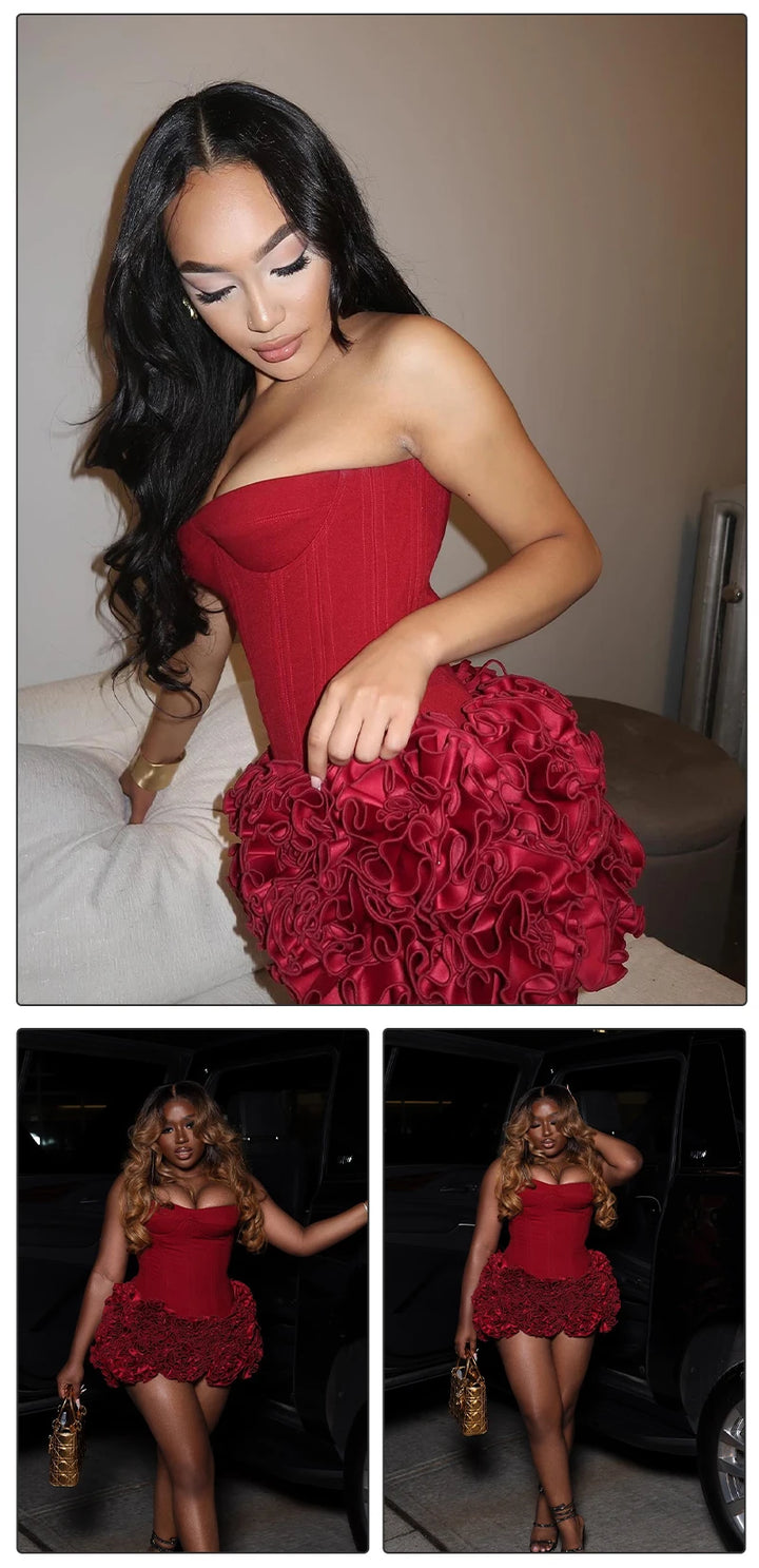 Vj Gochi Signature Red Holiday Cocktail Dress