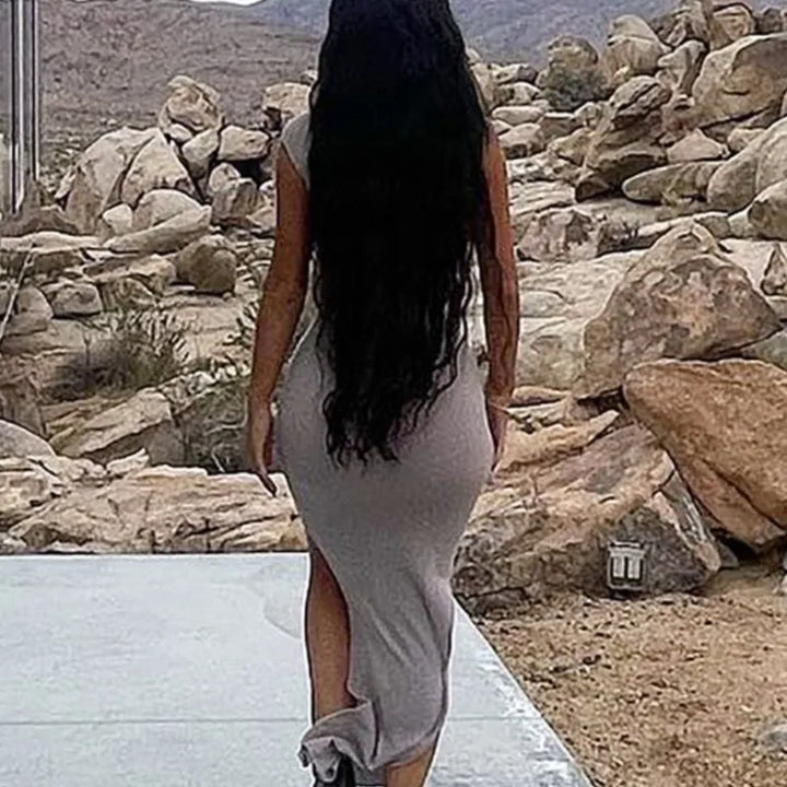 Youthful Y2K Backless Long Dress With Sleek Slit