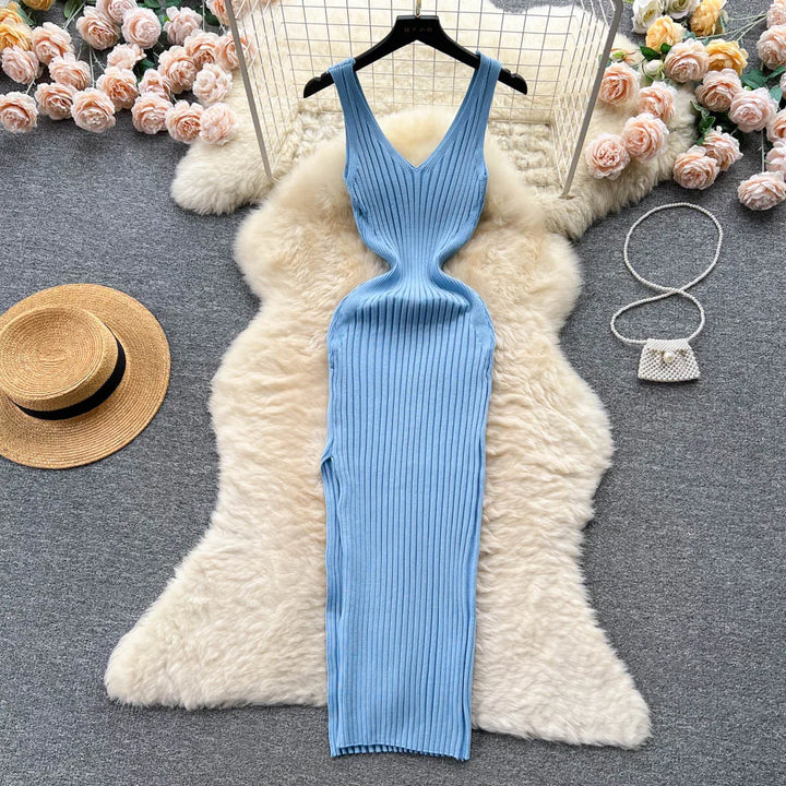 Chic Knit Wrap Dress For Women Autumn Bodycon Midi