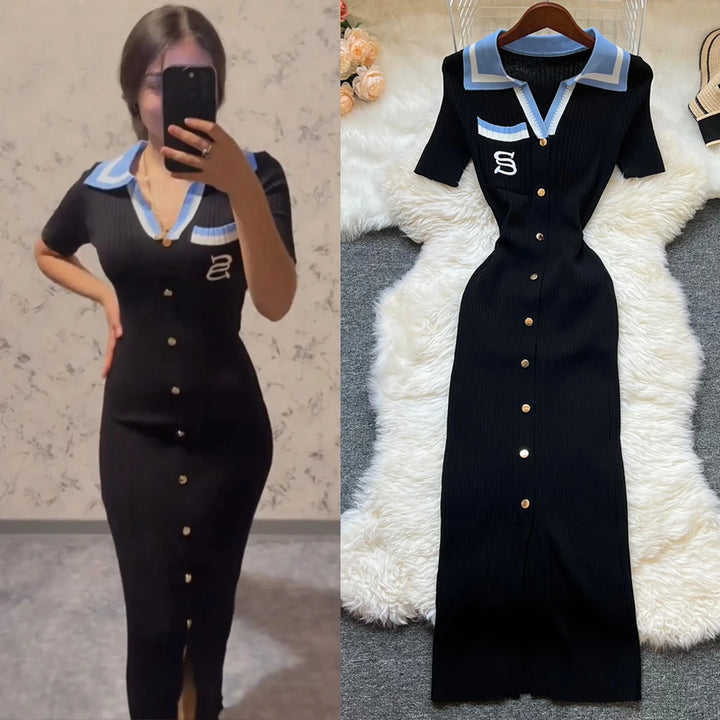 YuooMuoo Y2K Embroidered Knit Summer Dress Women