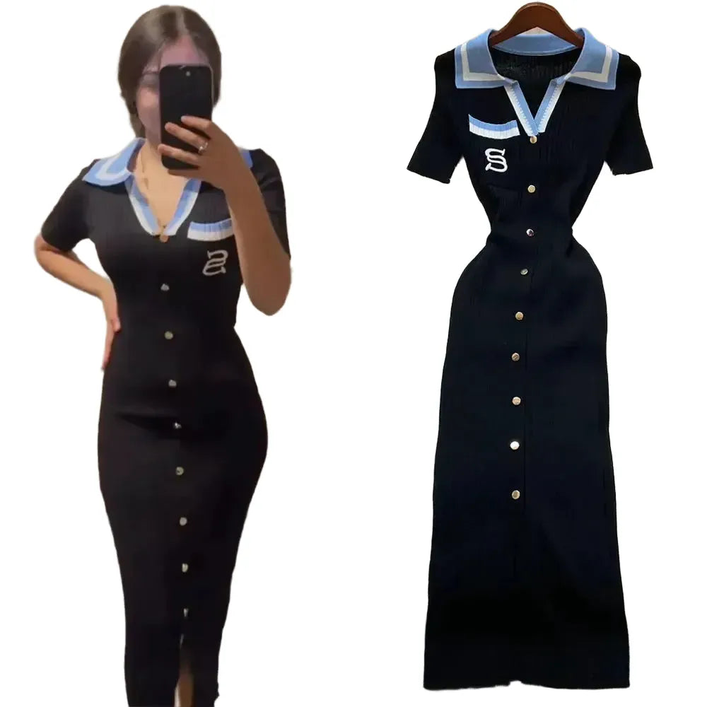 YuooMuoo Brand Fashion Summer Knitted Dress Women 2025 New Y2K Embroidery Long Bodycon Sweater Dress Streetwear Lady Vestidos